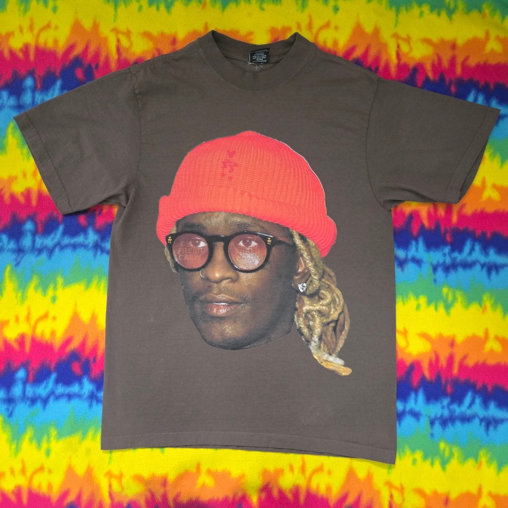Dead Fresh Crew Young Thug Graphic T-Shirt Brown Mens Size Medium Hip Hop Tee